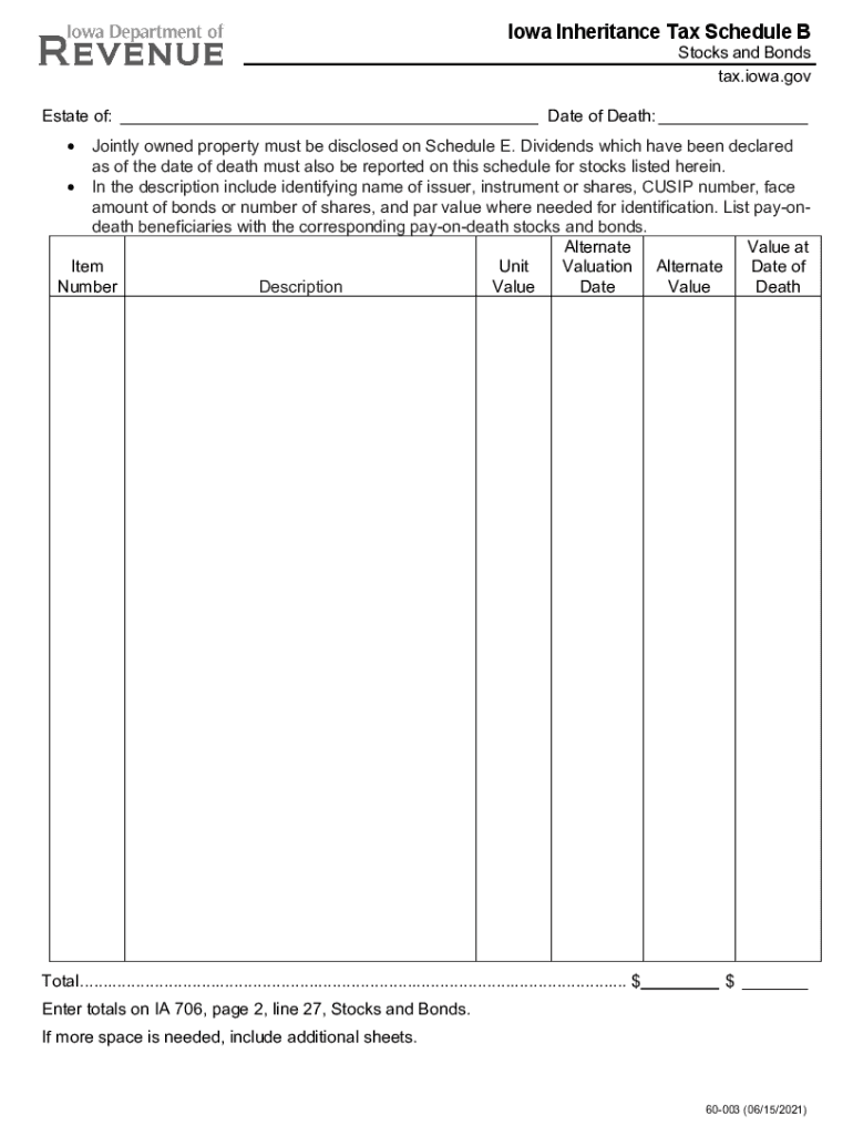 Fillable Online Iowa Inheritance Tax Schedule B, 60003 Fax Email Print