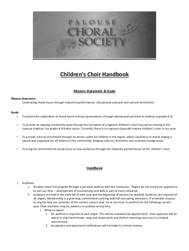Fillable Online ISU Children's Chorus Handbook Statement of Purpose Fax
