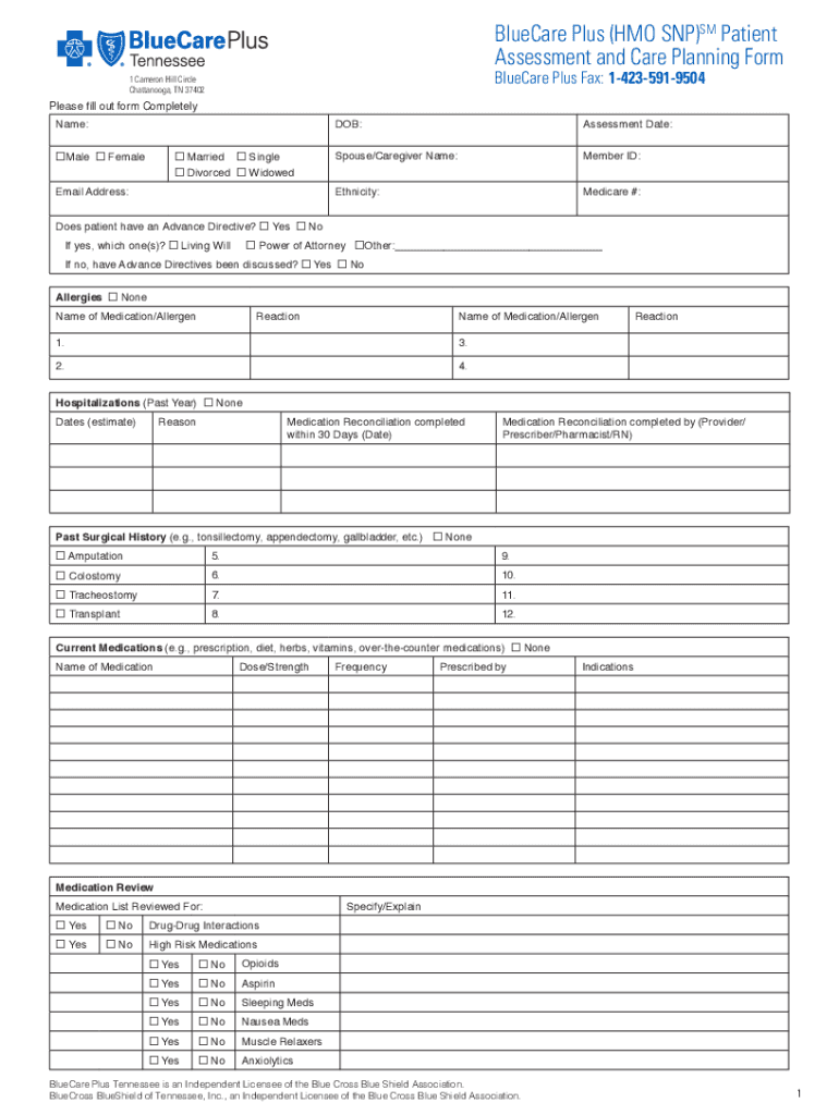 BlueCare Plus (HMO SNP)SM Home Health Request Fax Form Preview on Page 1