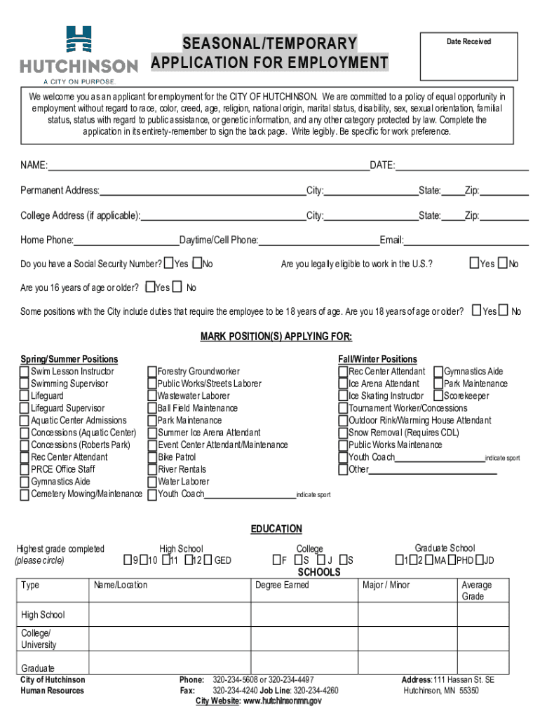 Fillable Online Employment Application City Beverage Co. Hutchinson KS Fax Email Print pdfFiller