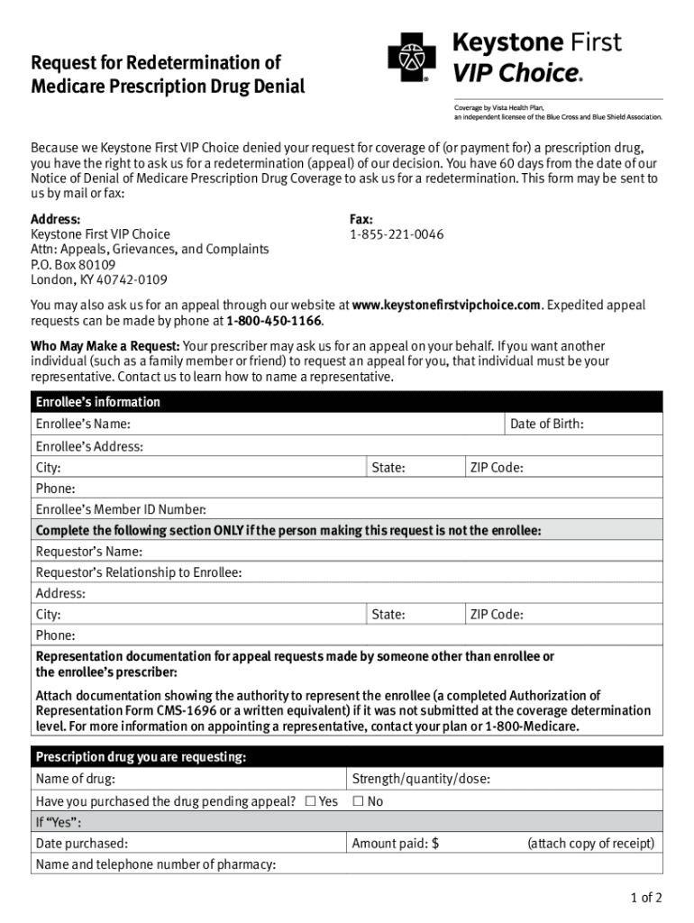 Fillable Online Request for Redetermination of Medicare Prescription