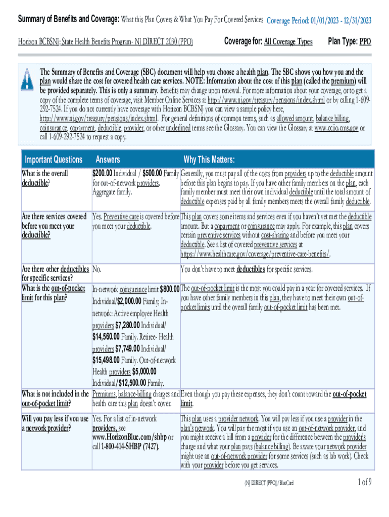 Fillable Online Horizon BCBSNJ State Health Benefits Program NJ