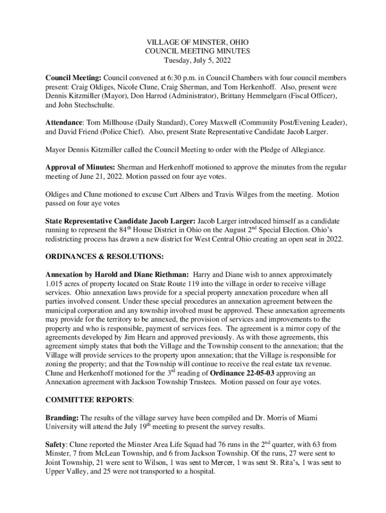 Fillable Online Minster Council hires new police chief Fax Email Print