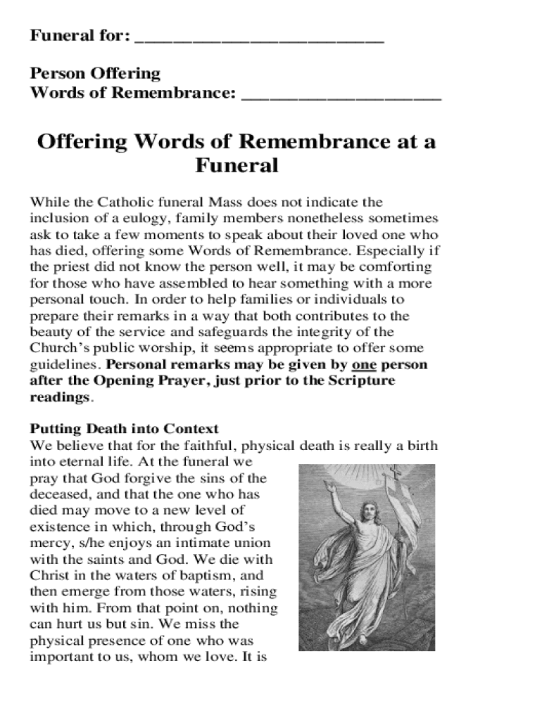 Fillable Online Can You Give a Eulogy at a Catholic Funeral? Fax Email Print pdfFiller