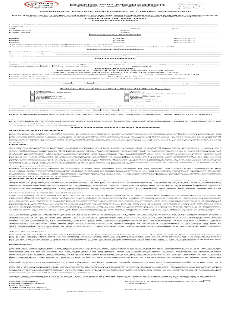 Fillable Online Animal Hospital Of Beulah New Patient Form Fax Email