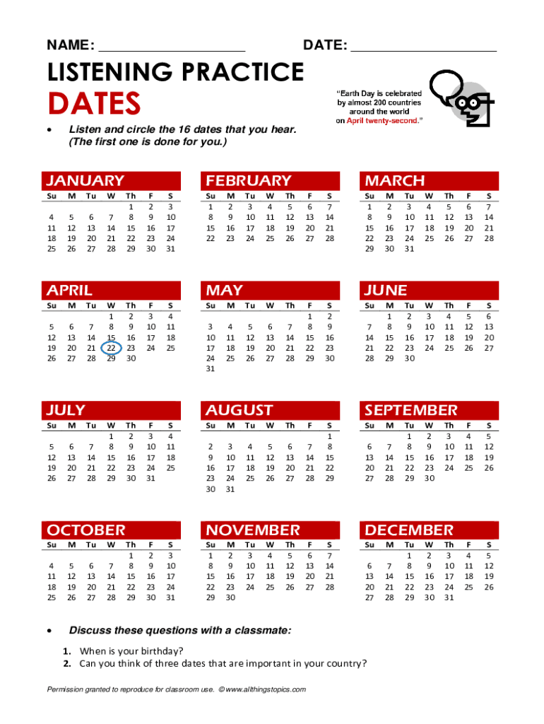 Fillable online calendars randall s esl cyber listening lab fax email