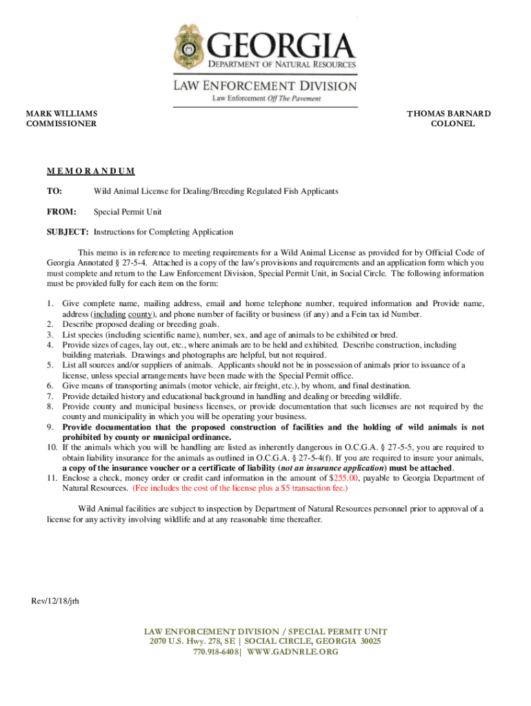 Fillable Online Wild Animal License for Dealing/Breeding Regulated Fish Applicants Fax Email