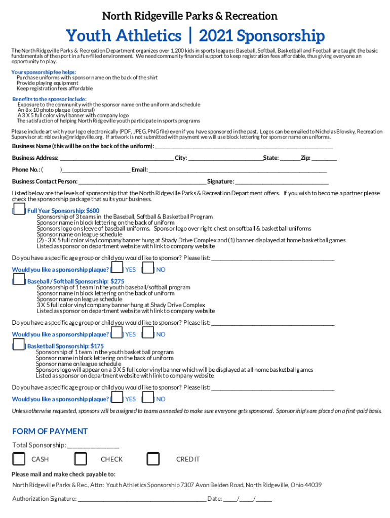 Fillable Online North Ridgeville ParksShady Lane Complex Fax Email Print pdfFiller