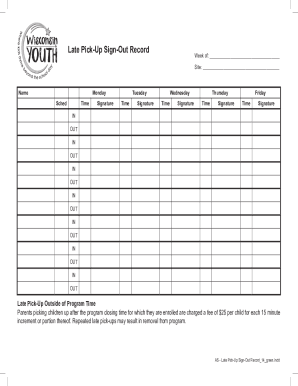 Fillable Online Late Pick-Up Sign-Out Record Fax Email Print - pdfFiller