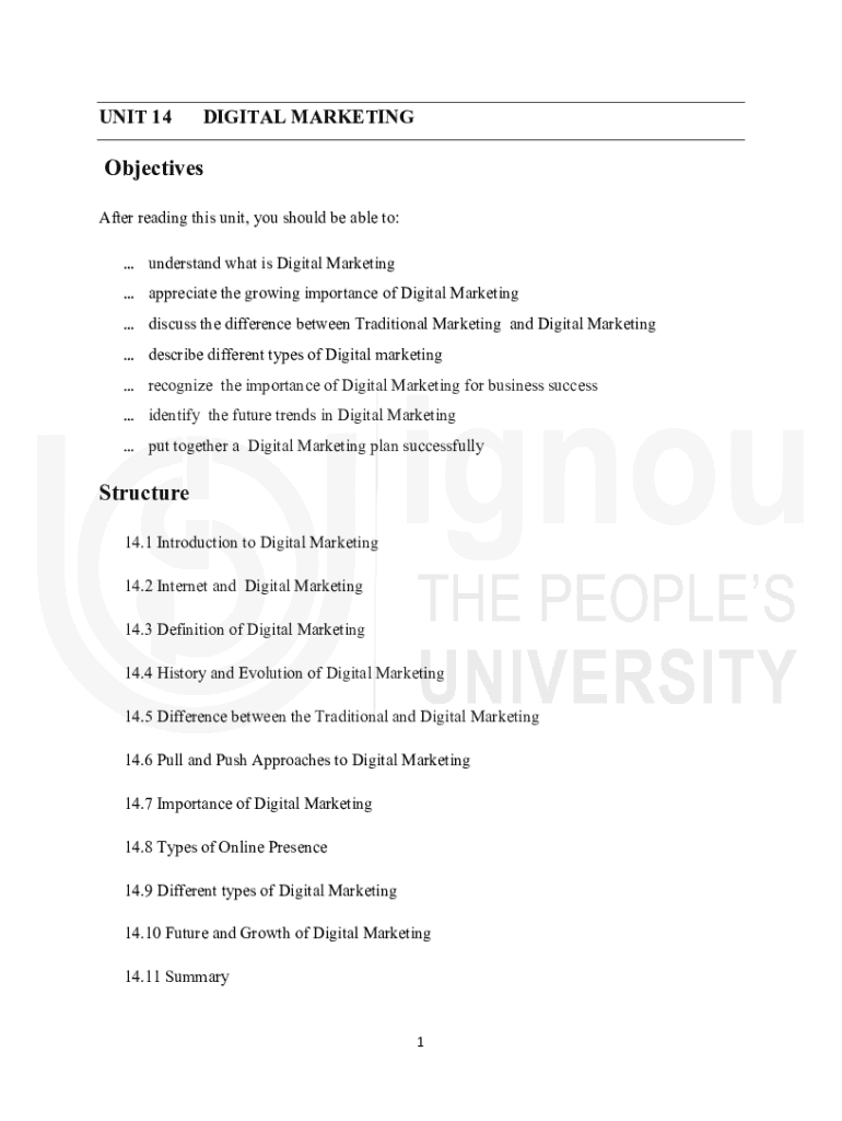 Fillable Online egyankosh ac Unit 14 Digital Marketing Fax Email Print