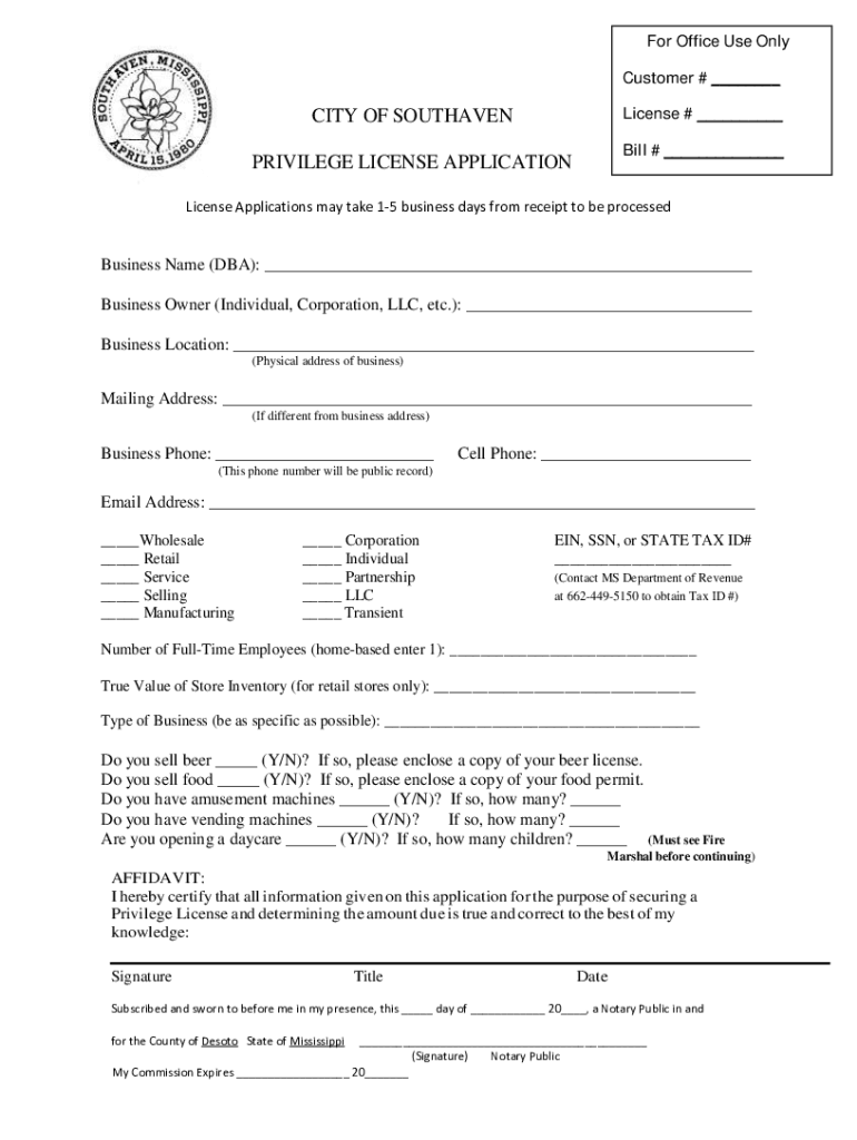 mississippi application privilege license Preview on Page 1