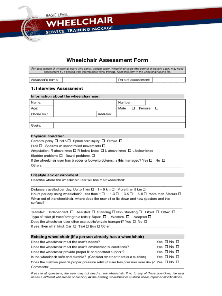 Fillable Online Wheelchair Assessment Physical Assessment Fax Email