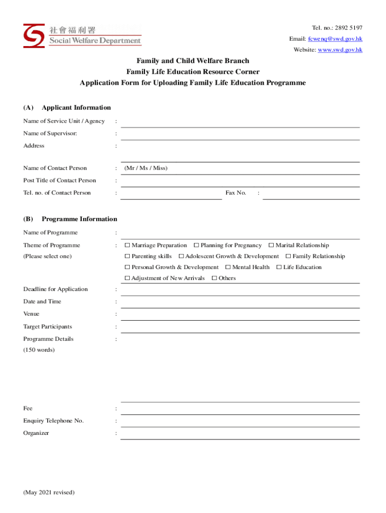 Fillable Online Application Form for Uploading Family Life Education Fax Email Print pdfFiller