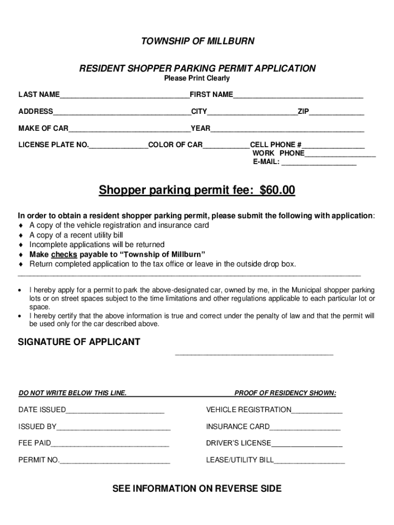 Fillable Online twp millburn nj Can a car with expired tags be parked
