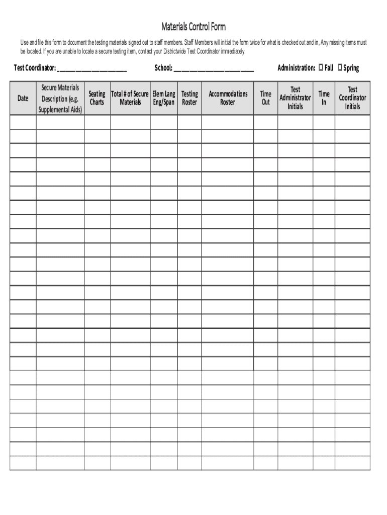 Fillable Online assessment dallasisd Materials Control Form Fax Email