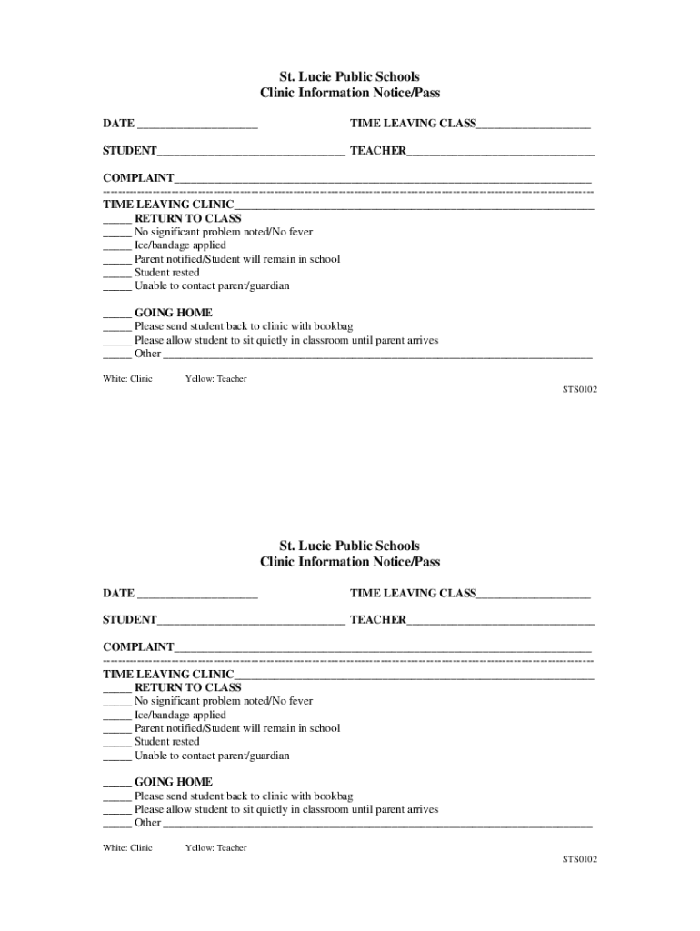 Fillable Online STS0102 Clinic Information Notice Pass 2 Per Page doc 