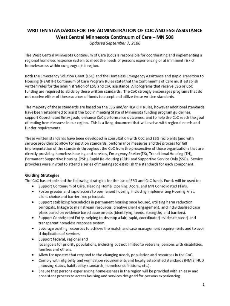 Fillable Online WrittenStandardsfortheAdministrationofCoCandESG