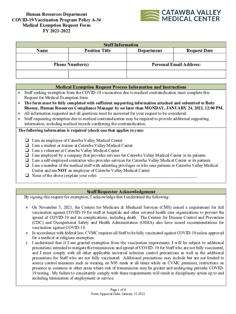 Fillable Online Medical Exemption from COVID-19 Vaccine Form Fax Email ...