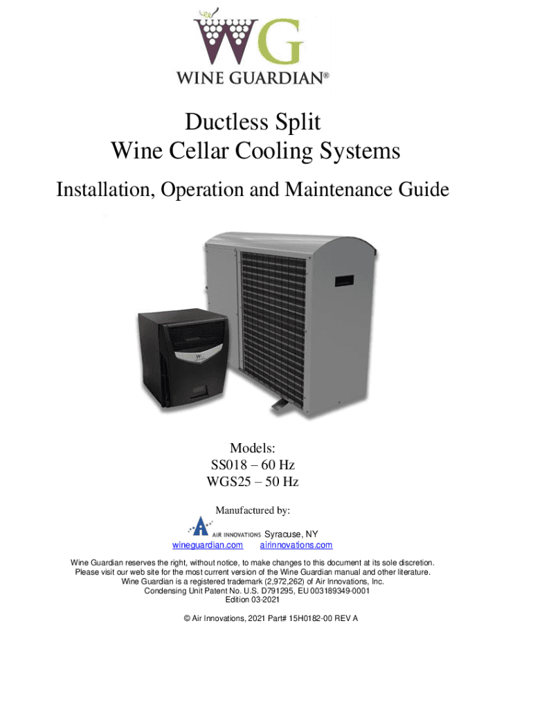 Fillable Online SS018 Ductless Split System Wine Cellar Cooling Unit