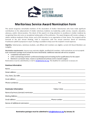 Fillable Online Meritorious Service Award Nomination Form Fax Email Print - pdfFiller