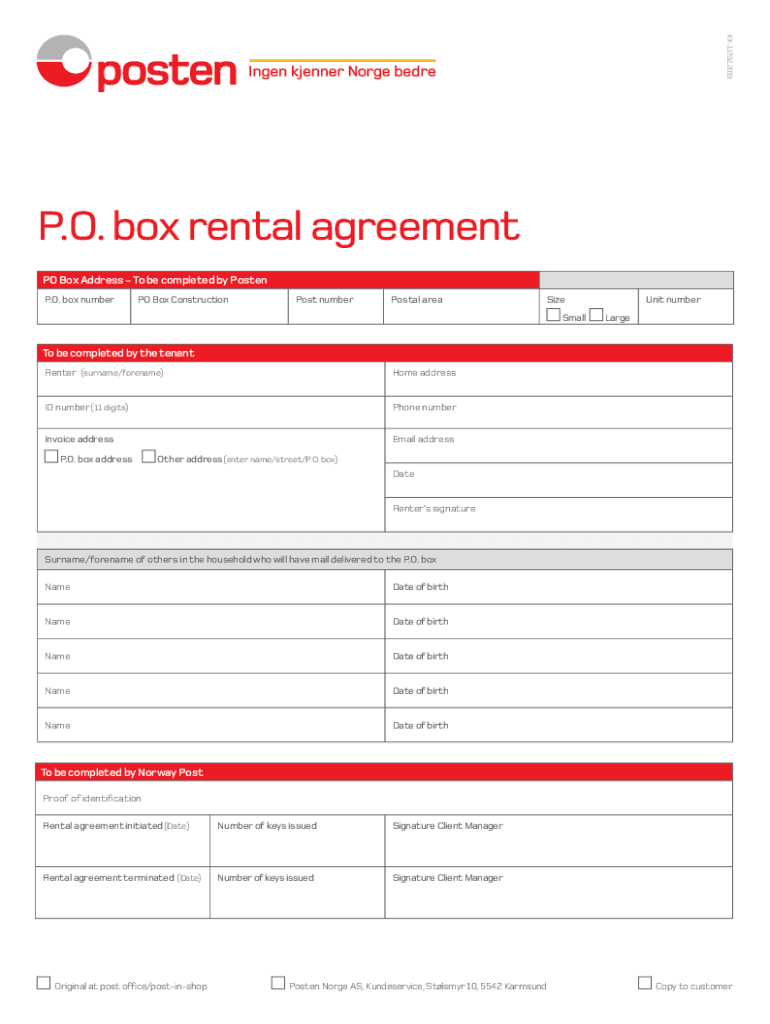 Fillable Online P.O. box rental agreement. Agrement form Fax Email Print pdfFiller