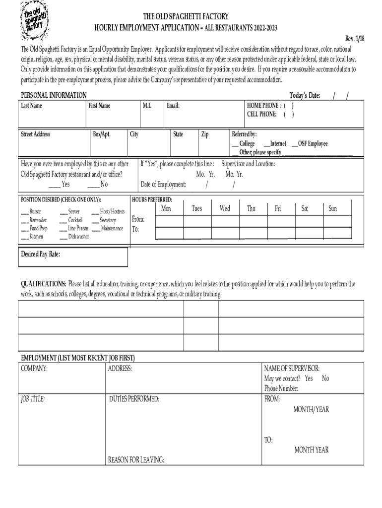 The Old Spaghetti Factory Application, Jobs and Careers Preview on Page 1