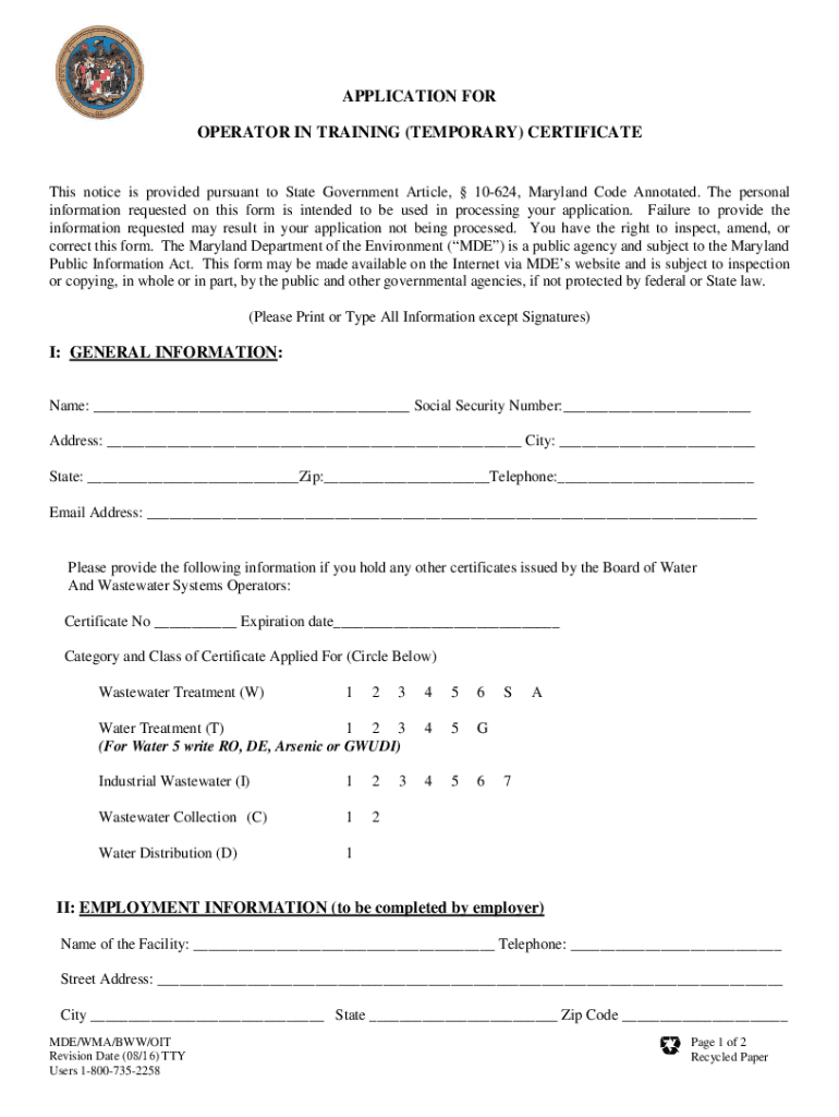 Fillable Online mde maryland Current List of Maryland Certification ...