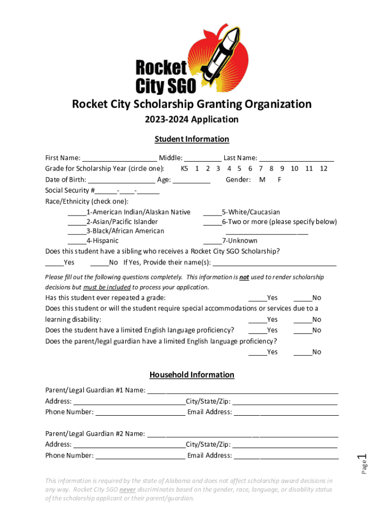 Fillable Online Rocket City Scholarship Granting Organization