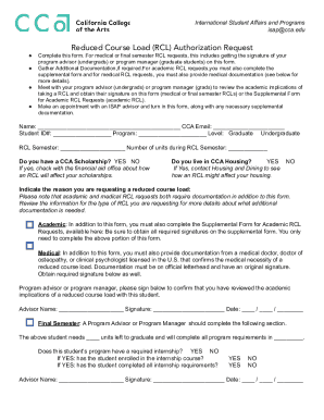 Fillable Online Reduced Course Load (RCL) Authorization Request Fax ...