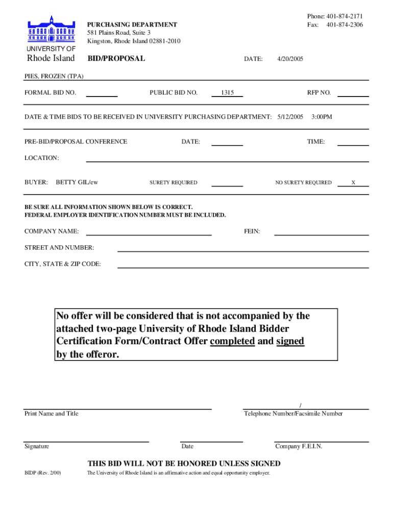 Fillable Online purchasing ri Green Hall Parking Lot Improvements