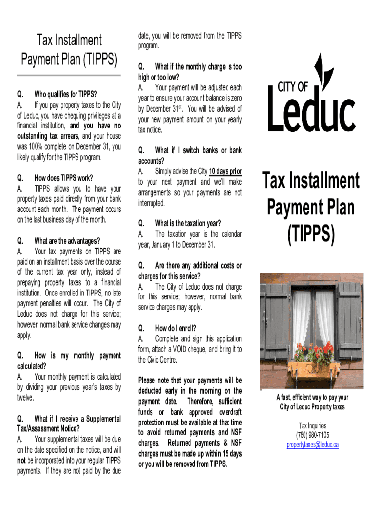 Fillable Online Tax Installment Payment Plan (TIPPS) City of Leduc