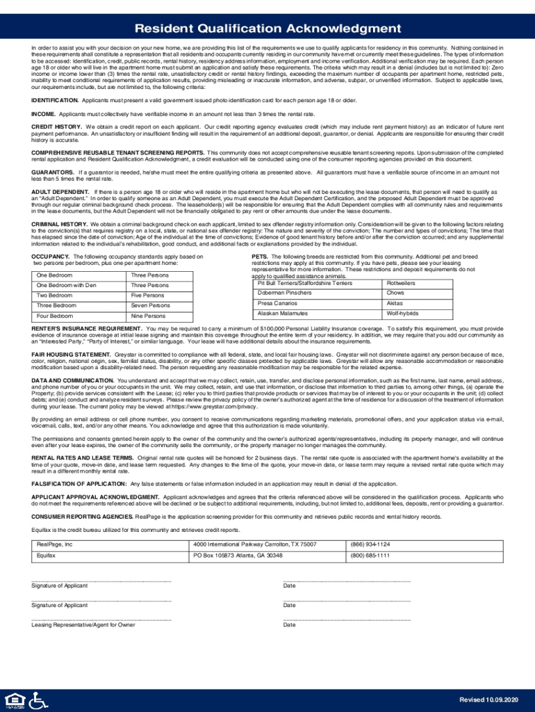 Fillable Online Resident Qualification Acknowledgement Fax Email Print