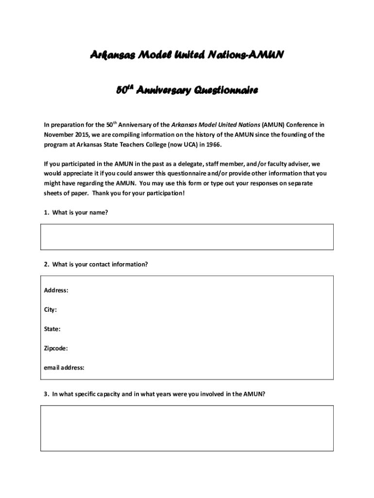 Fillable Online Arkansas Model United NationsAMUN 50th Anniversary