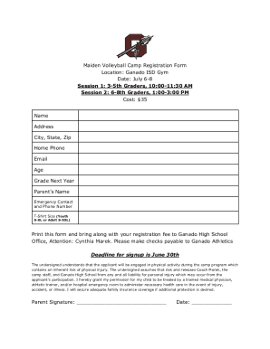 Maiden Volleyball Camp Registration Form