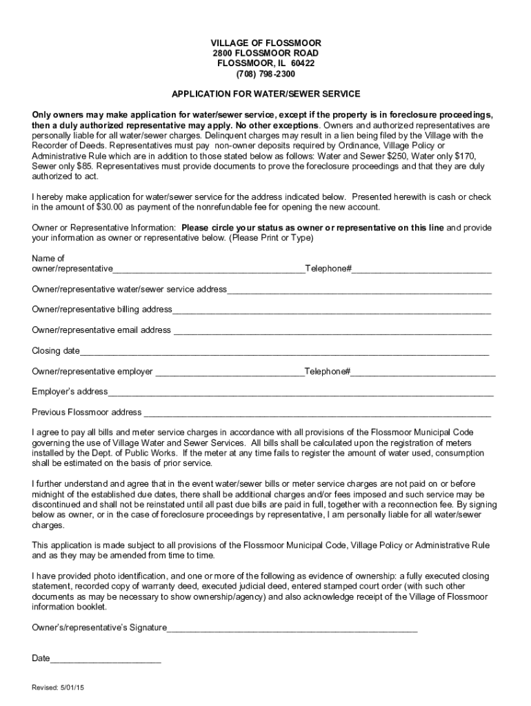 Fillable Online Water and Sewer Service Fees Village of Flossmoor, IL