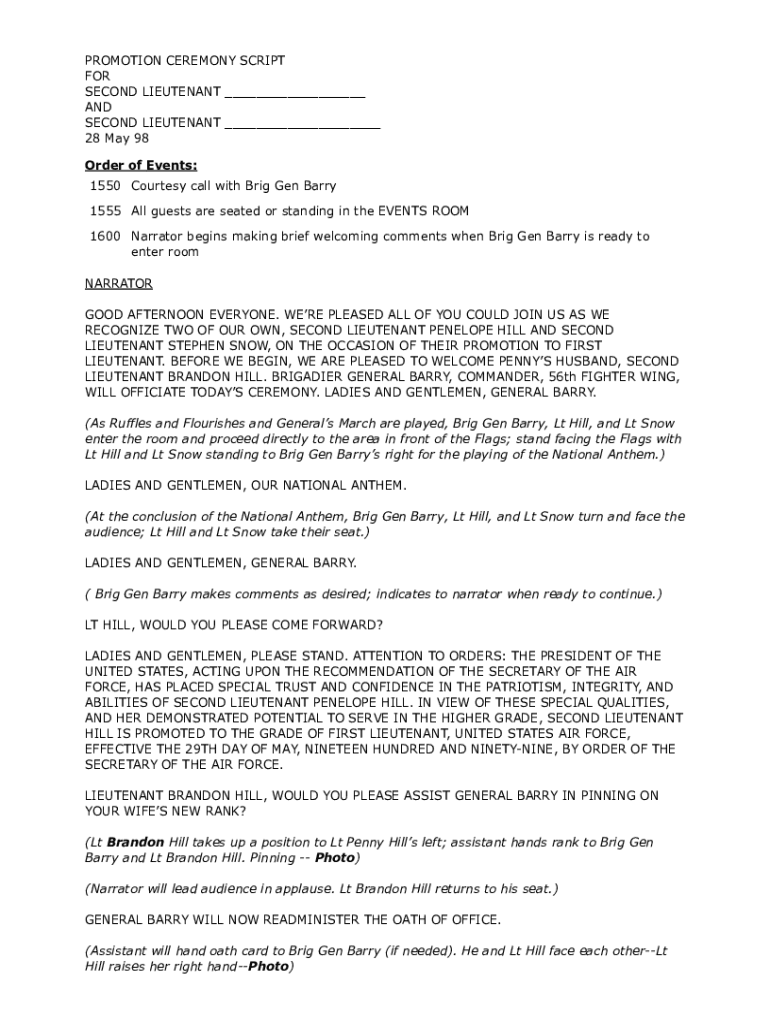 Fillable Online CEREMONY SCRIPT FOR PROMOTION PIN-ON OF Fax Email Print ...