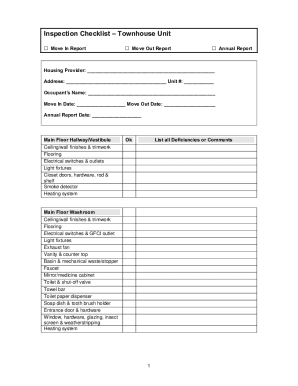 Inspection ChecklistTownhouse Unit