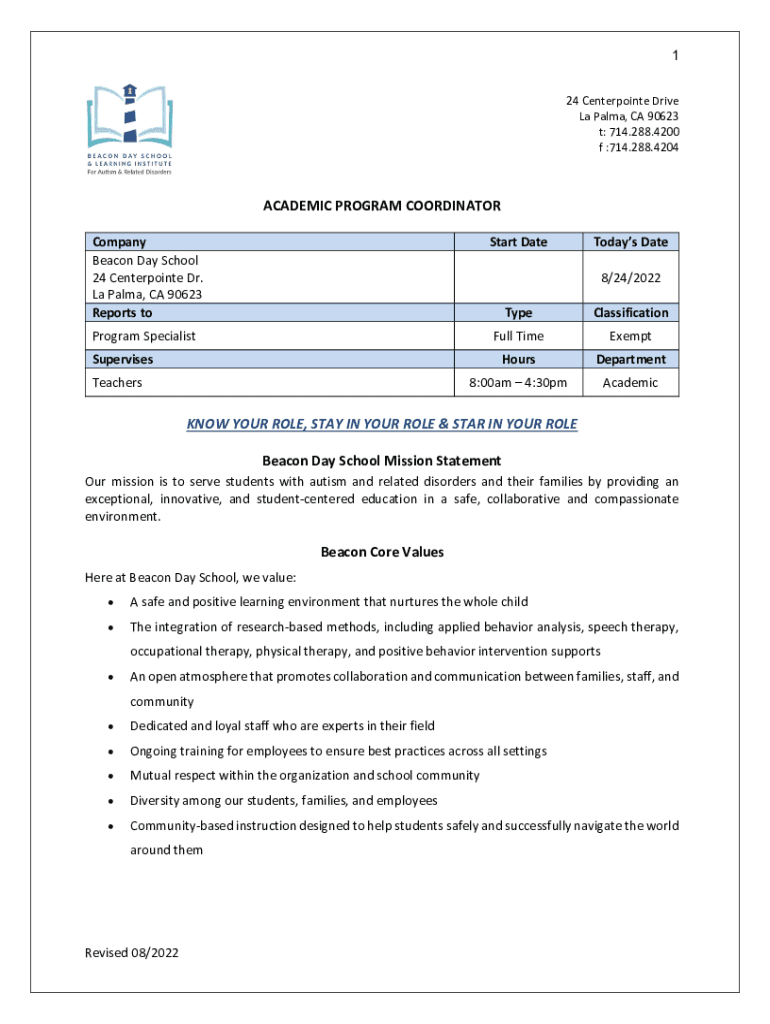 Fillable Online Beacon Day School Special Needs Schools La Palma, CA