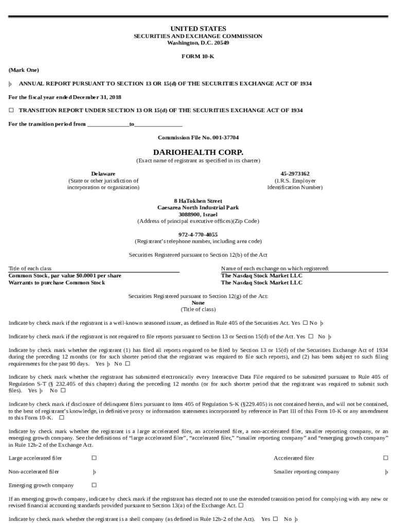 Fillable Online DARIOHEALTH CORP. Fax Email Print pdfFiller