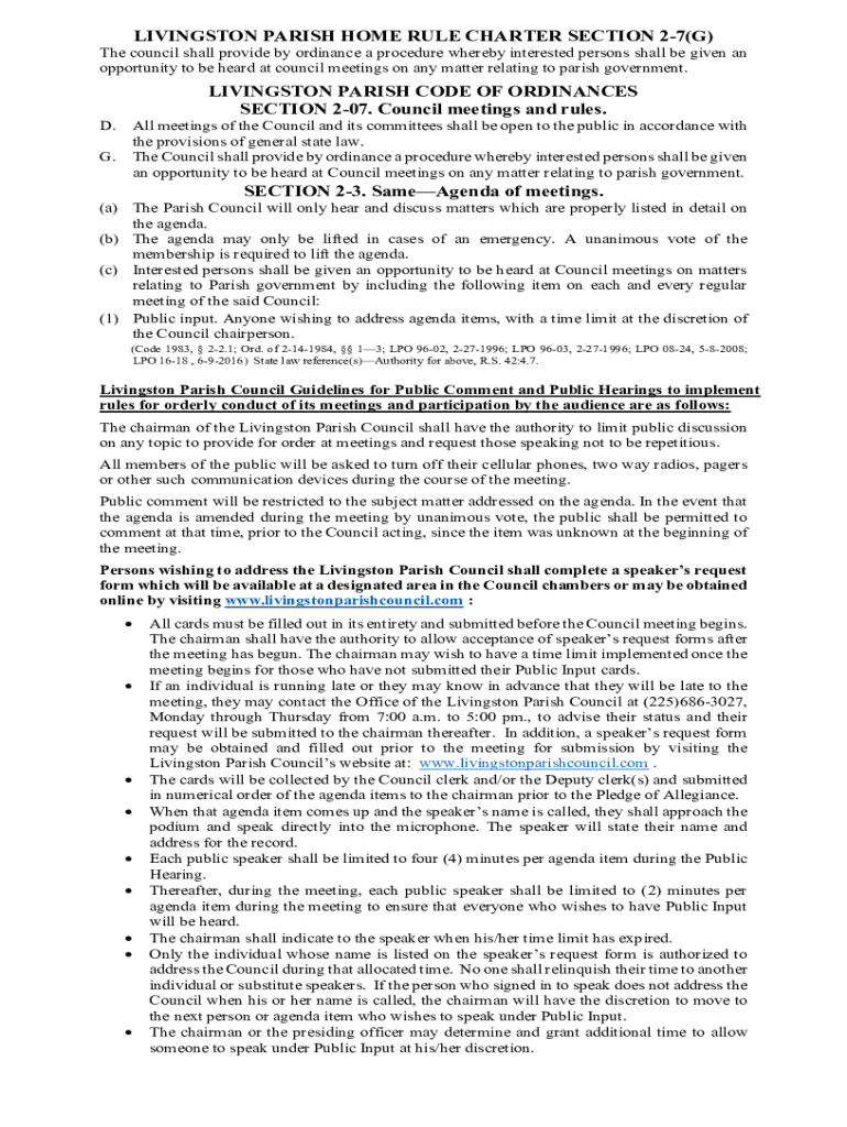 Fillable Online livingston parish home rule charter section 27(g) Fax