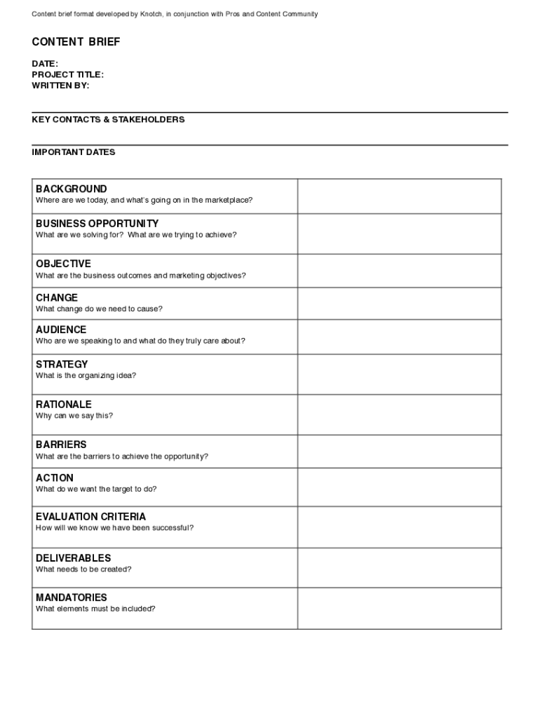 Fillable online how to write a marketing brief with template and
