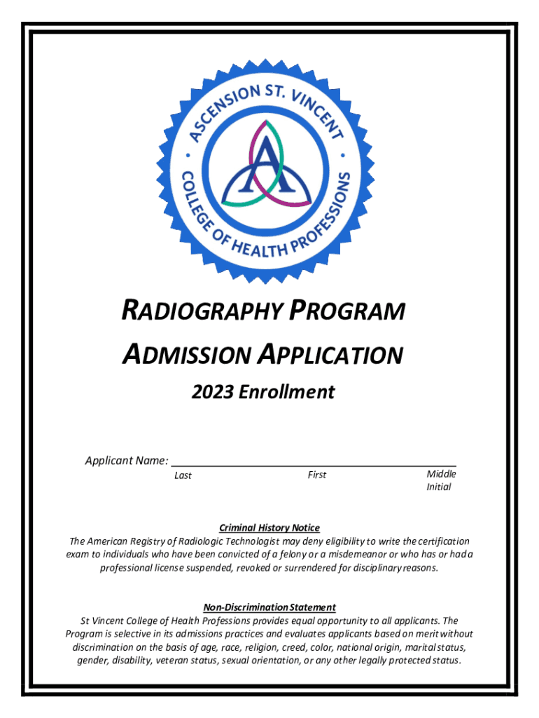 Fillable Online RADIOGRAPHY PROGRAM ADMISSION APPLICATION Fax Email