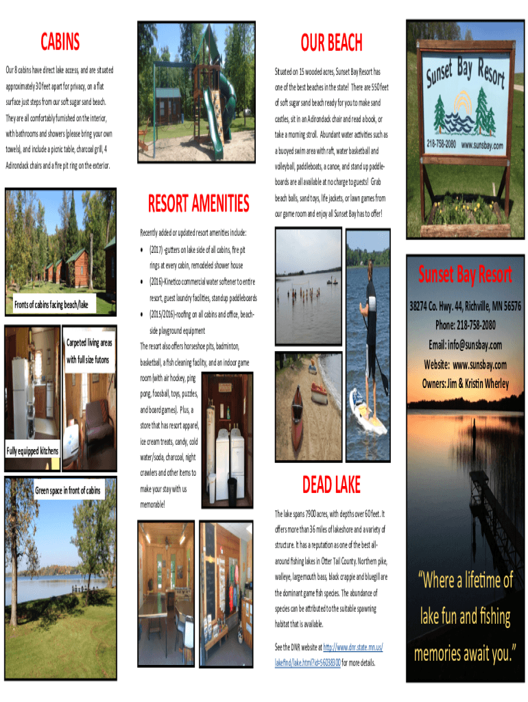 Fillable Online Mille Lacs sugar sand retreat Cabins for Rent in