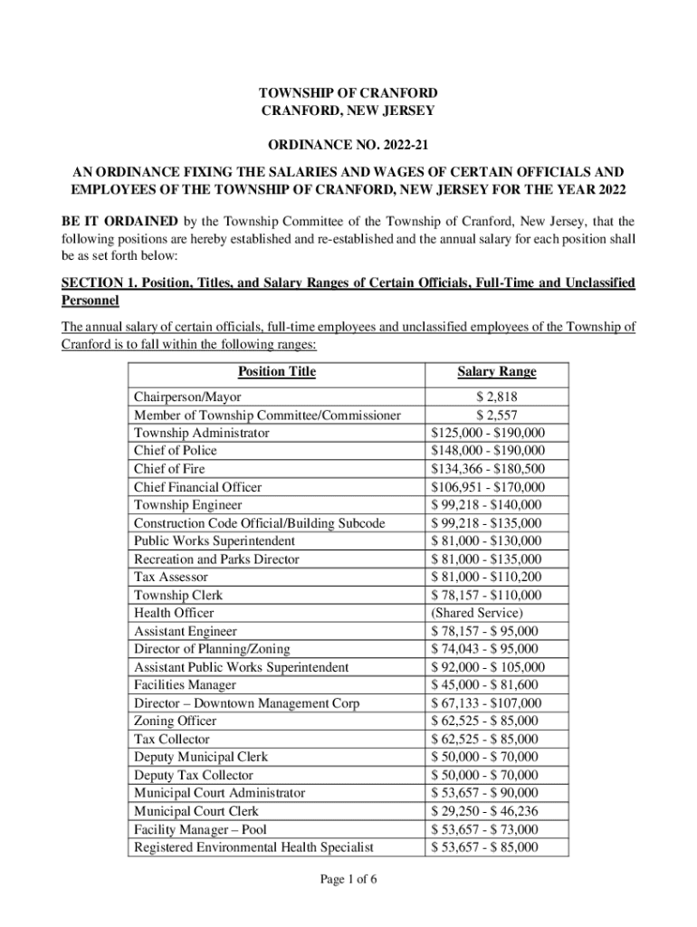 Fillable Online Cranford proposes salary ordinance that could review