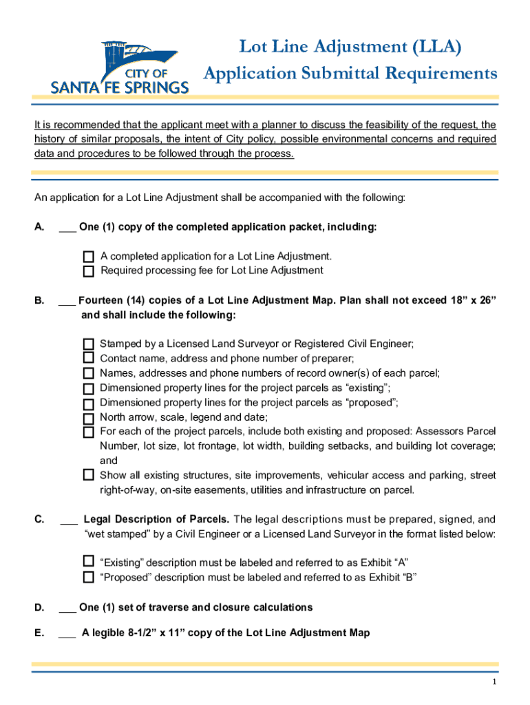 Fillable Online Lot Line Adjustment (LLA) Application Submittal Fax