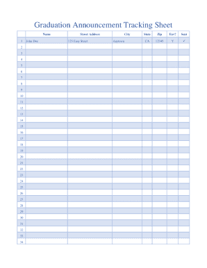 Graduation Announcement Tracking Sheet