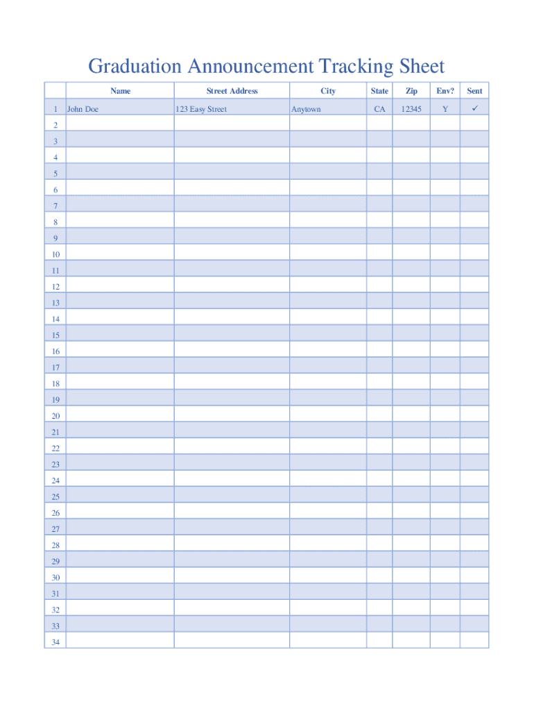 Fillable Online Graduation Announcement Tracking Sheet Fax Email Print