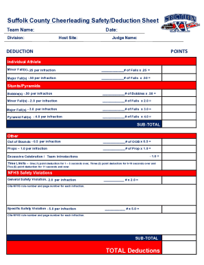 Suffolk County Cheerleading Safety/Deduction Sheet