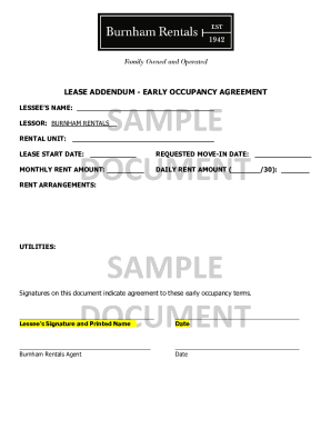 Lease Addendum - Sample Early Occupancy Agreement