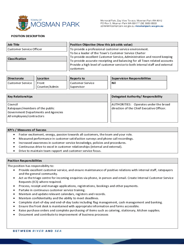 Fillable Online How to Write a Customer Service Job Description to